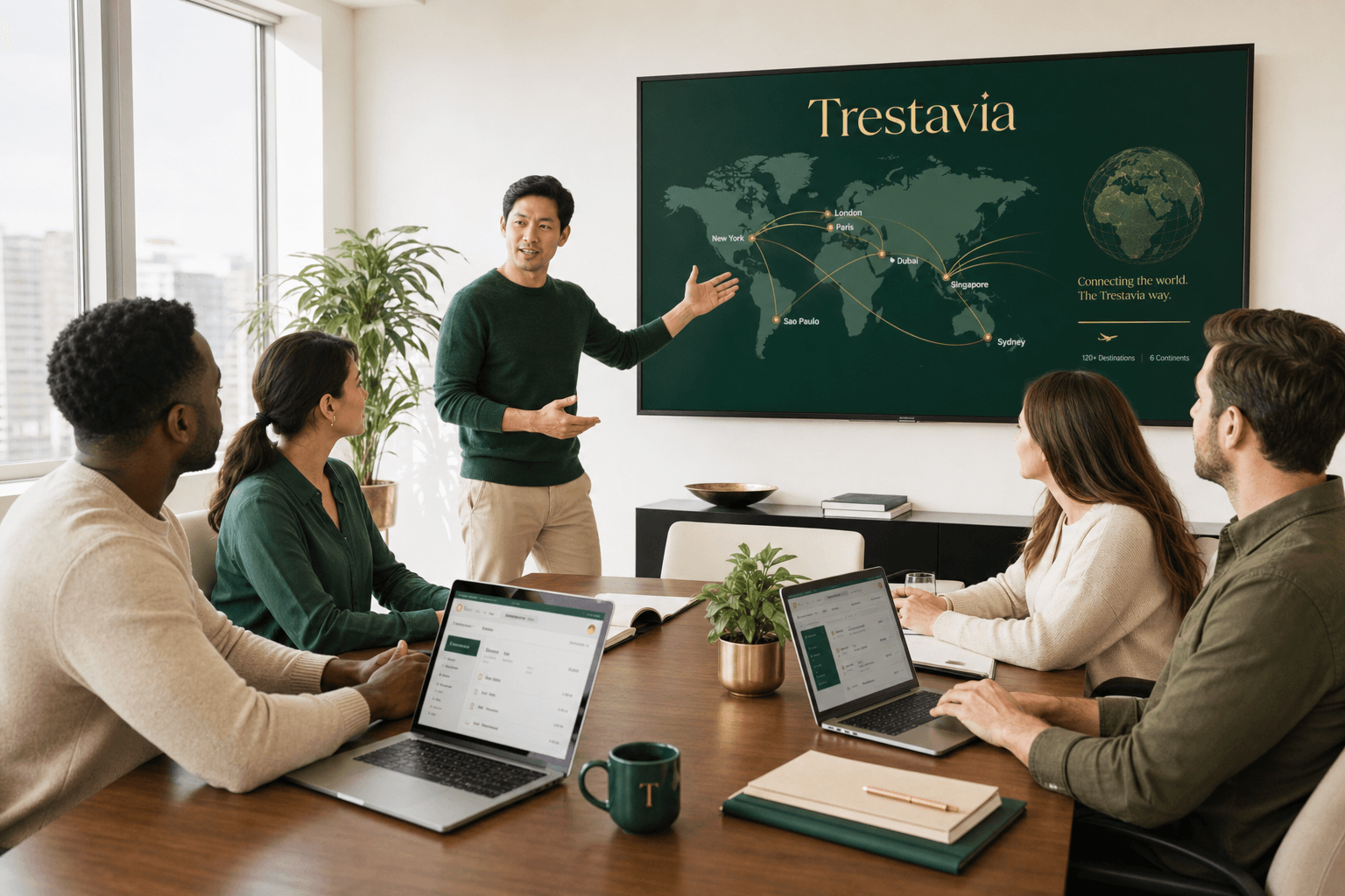 The Trestavia team reviewing global flight routes